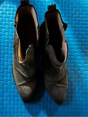 Suede Pointed Toe Ankle Boots in Dark Green